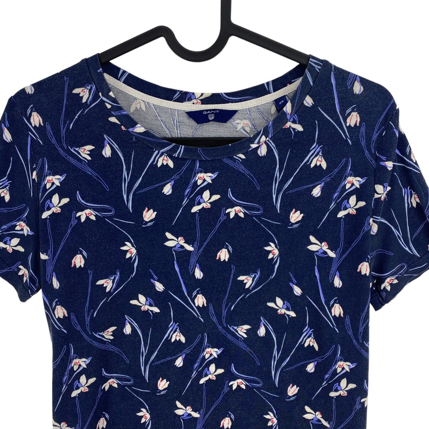 GANT Navy Blue Floral Print Crew Neck T Shirt Size XS