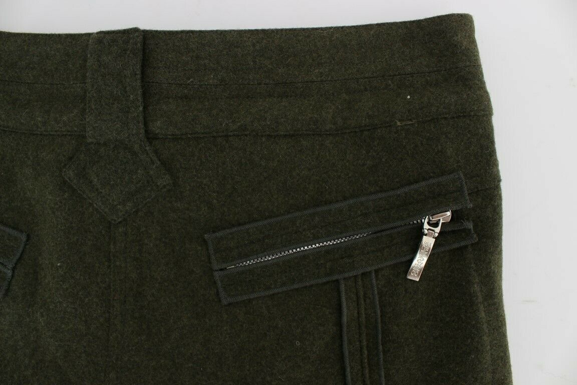 RRP $560 Ermanno Scervino Designer Khaki Green Wool Blend Pants Trousers W26