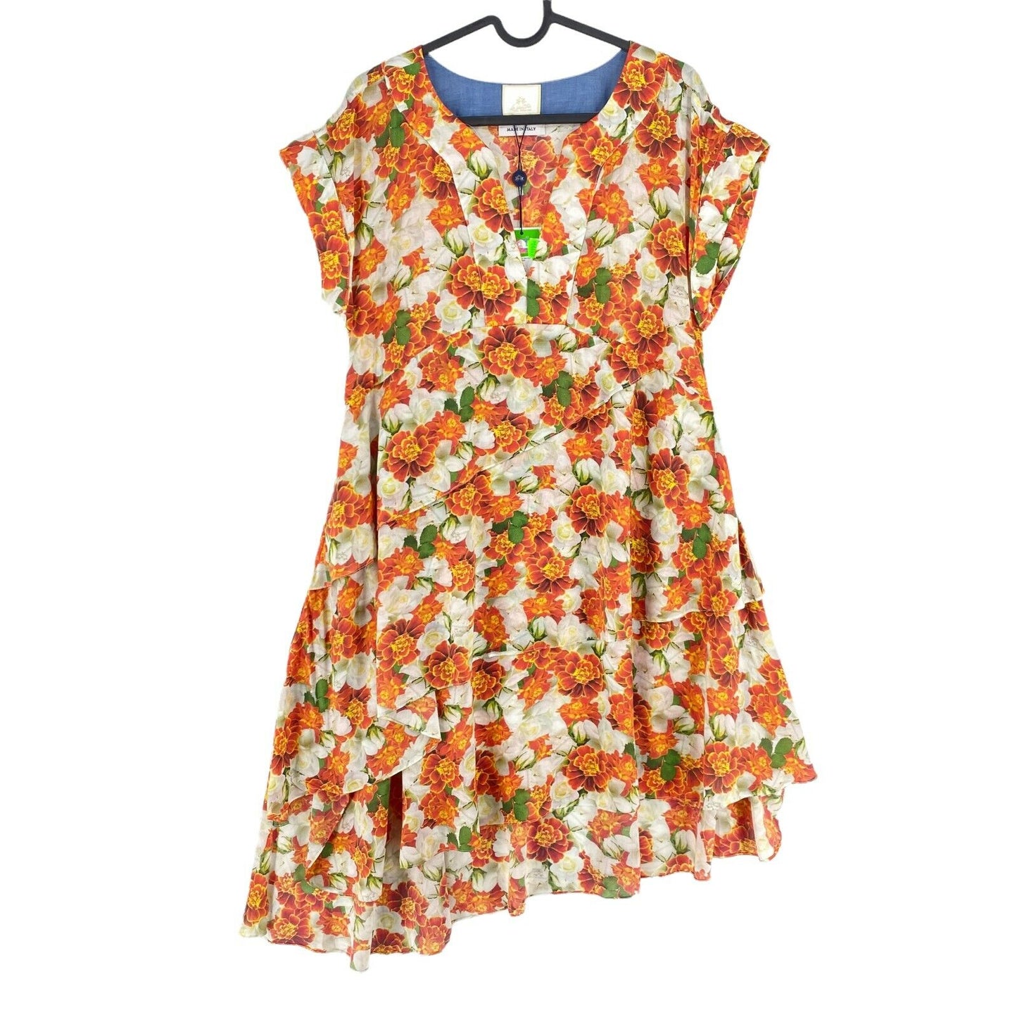 LA MARTINA Orange Flower Printed V Neck Flared Dress Size 3 / M