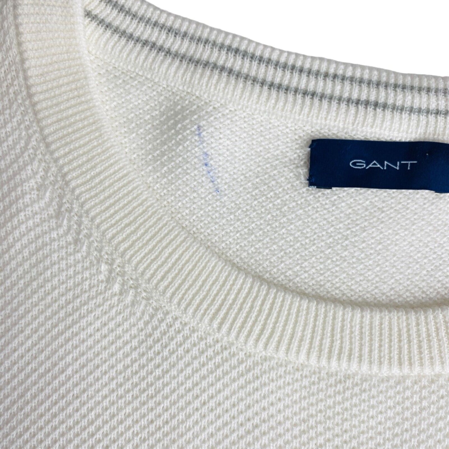 GANT White Cotton Pique Crew Neck Sweater Pullover Size S