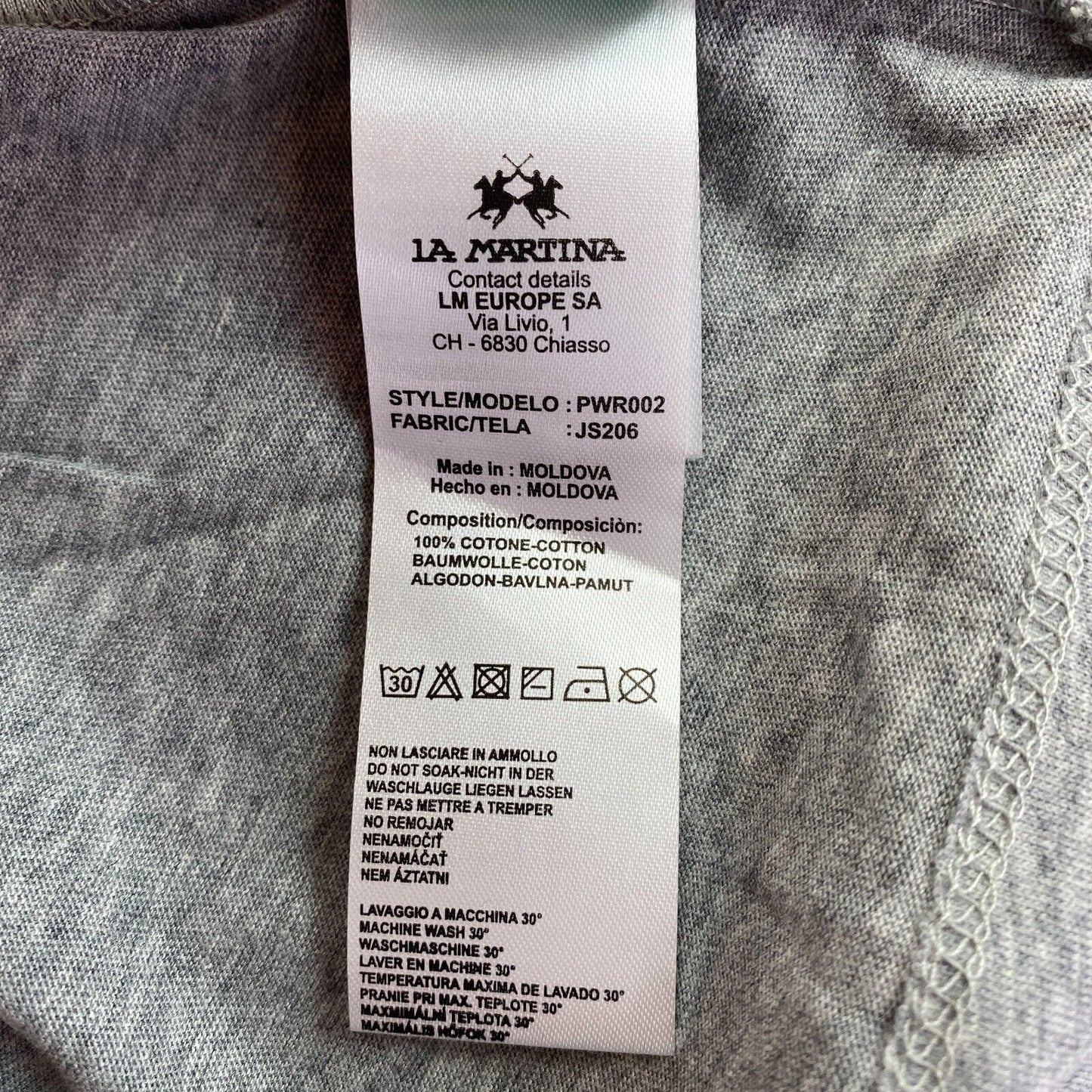 LA MARTINA Grey Cotton Jersey Crew Neck T Shirt Size 4 / L