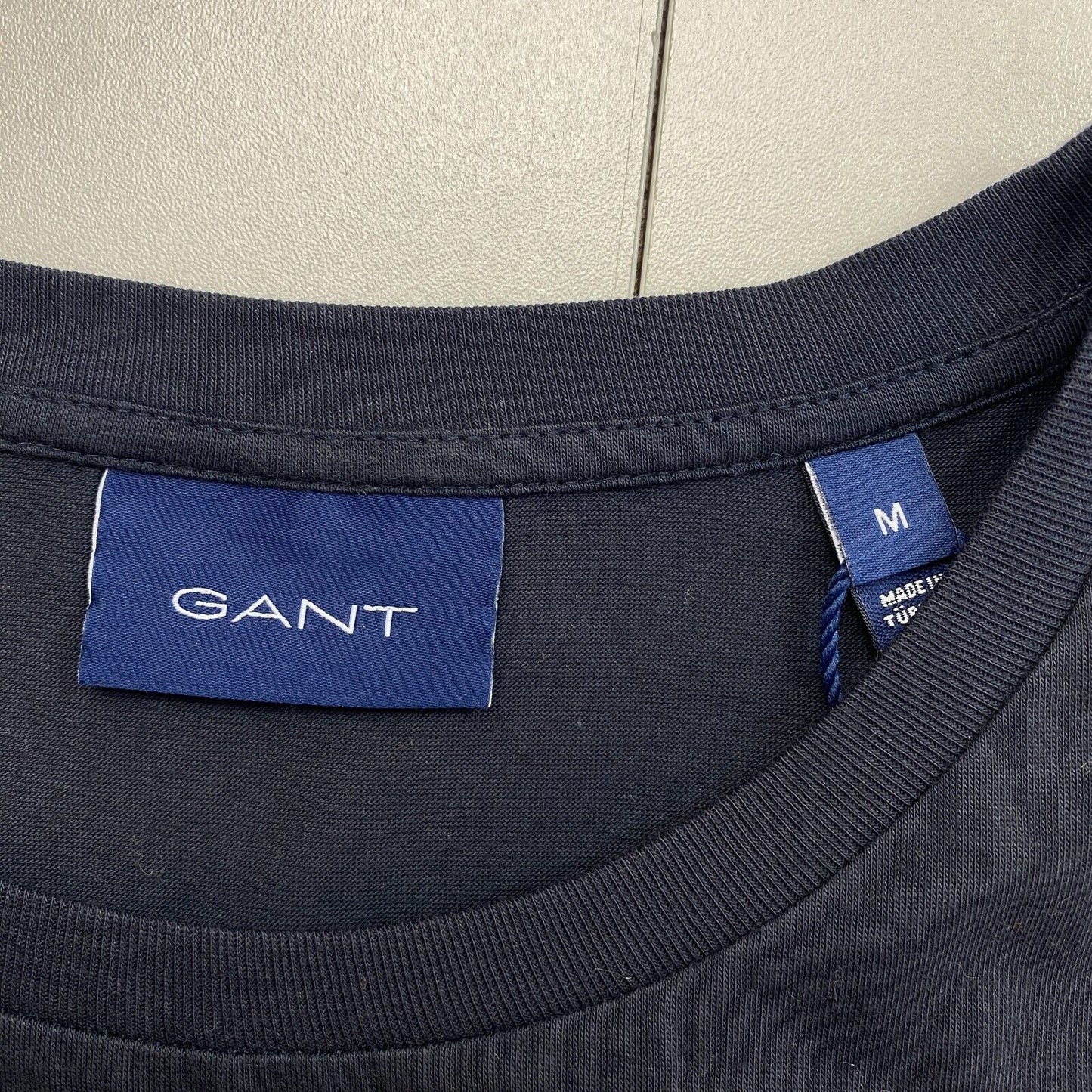 GANT Men Navy Blue Slim Mercerized Crew Neck Short Sleeve T Shirt Size M