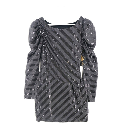 RRP €130 DEREON Dark Grey Sequin Long Sleeves Crew Neck Dress Size M