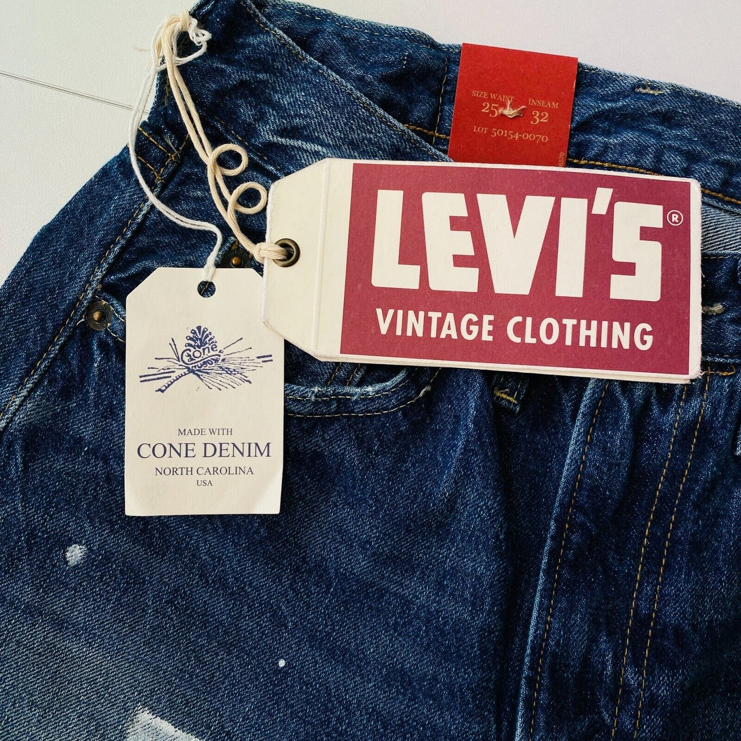 Levi's LVC 1954 501 Z Mens Boys Big E Blue Tapered Fit Distressed Jeans W25 L32