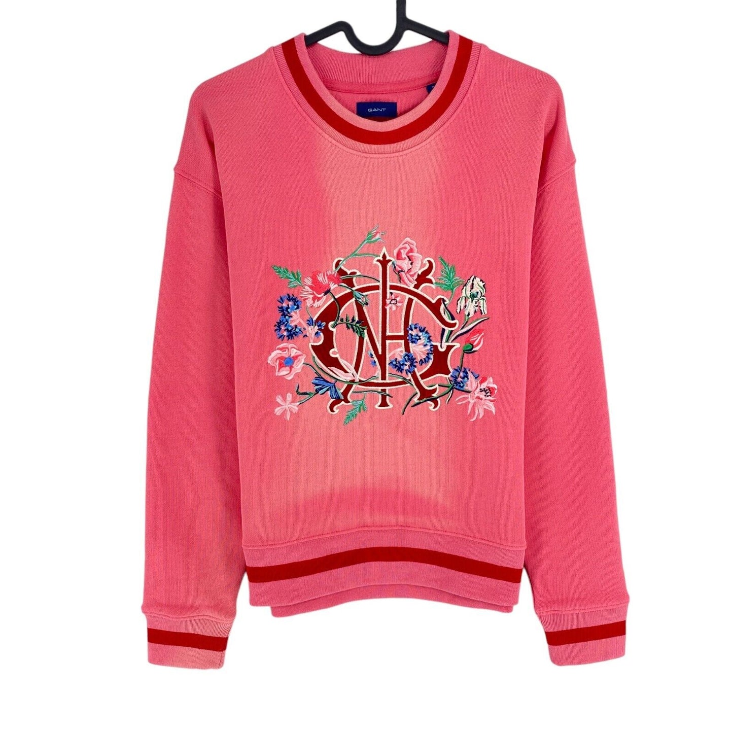 GANT Pink Floral Monogram Crew Neck Jumper Sweater Size S