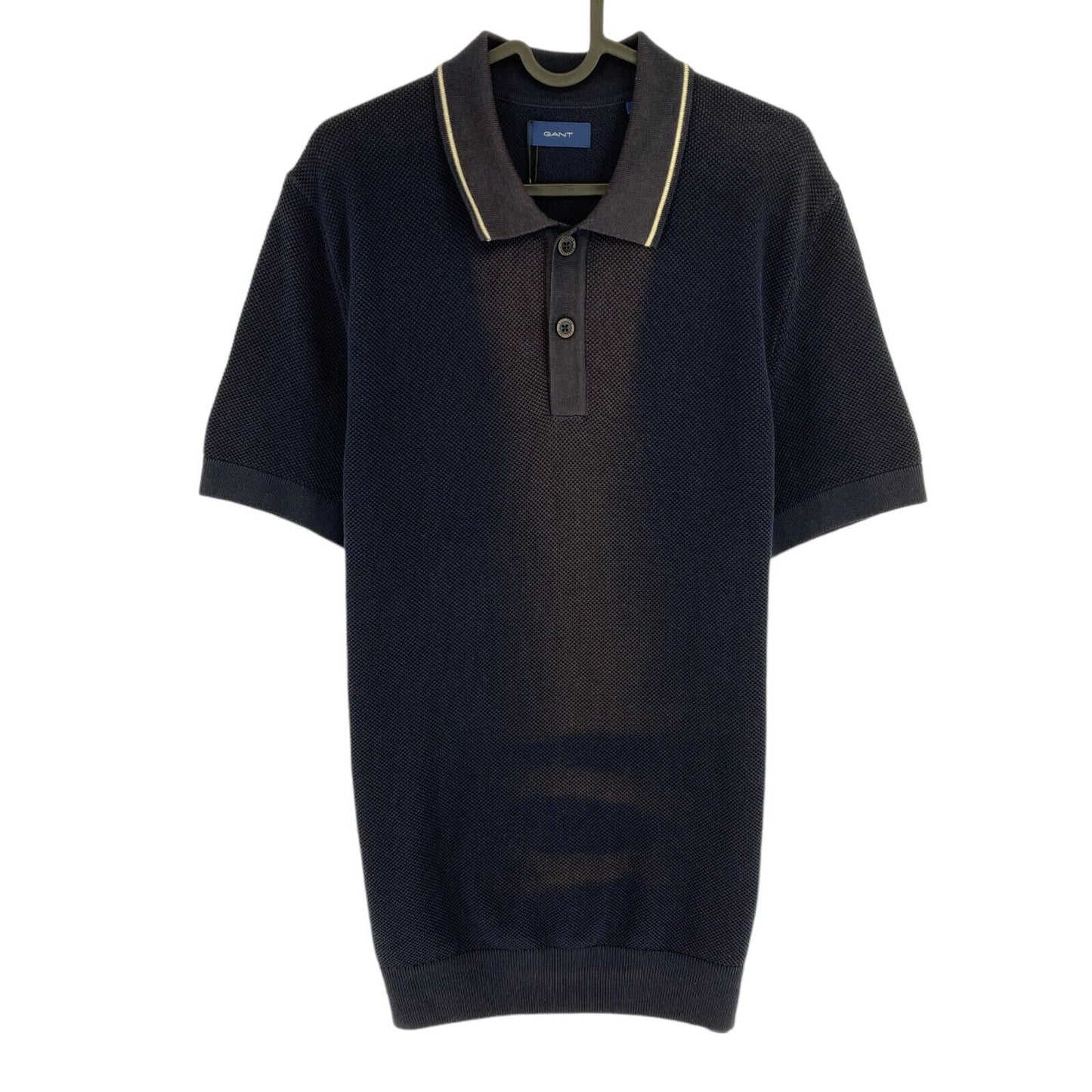 GANT Men Navy Blue Pique Texture Polo Shirt Size L