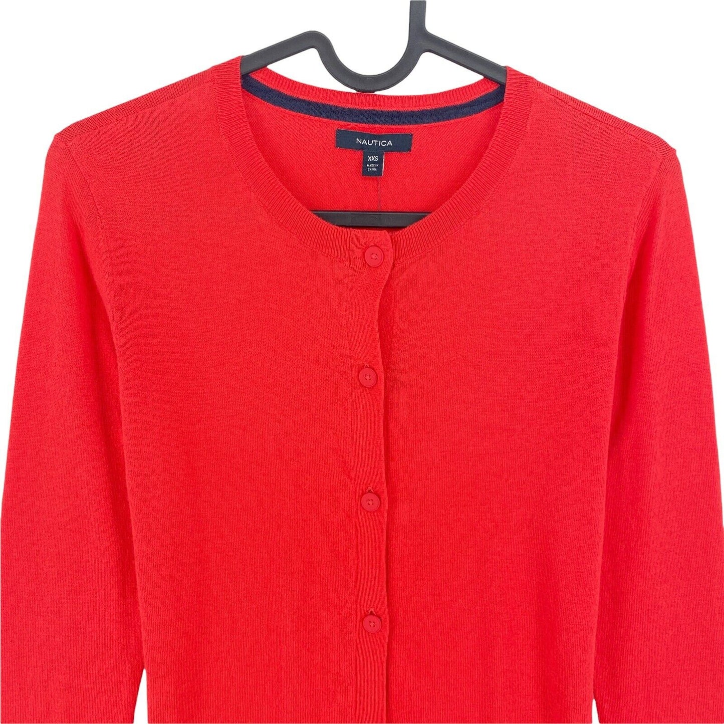 NAUTICA Red Crew Neck Cotton Blend Cardigan Sweater Size 2XS