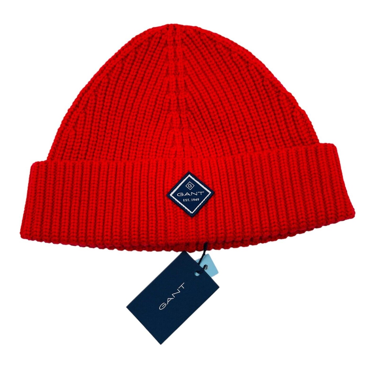 GANT Red Unisex Cotton Wool Blend Chunky Knit Beanie Hat One Size