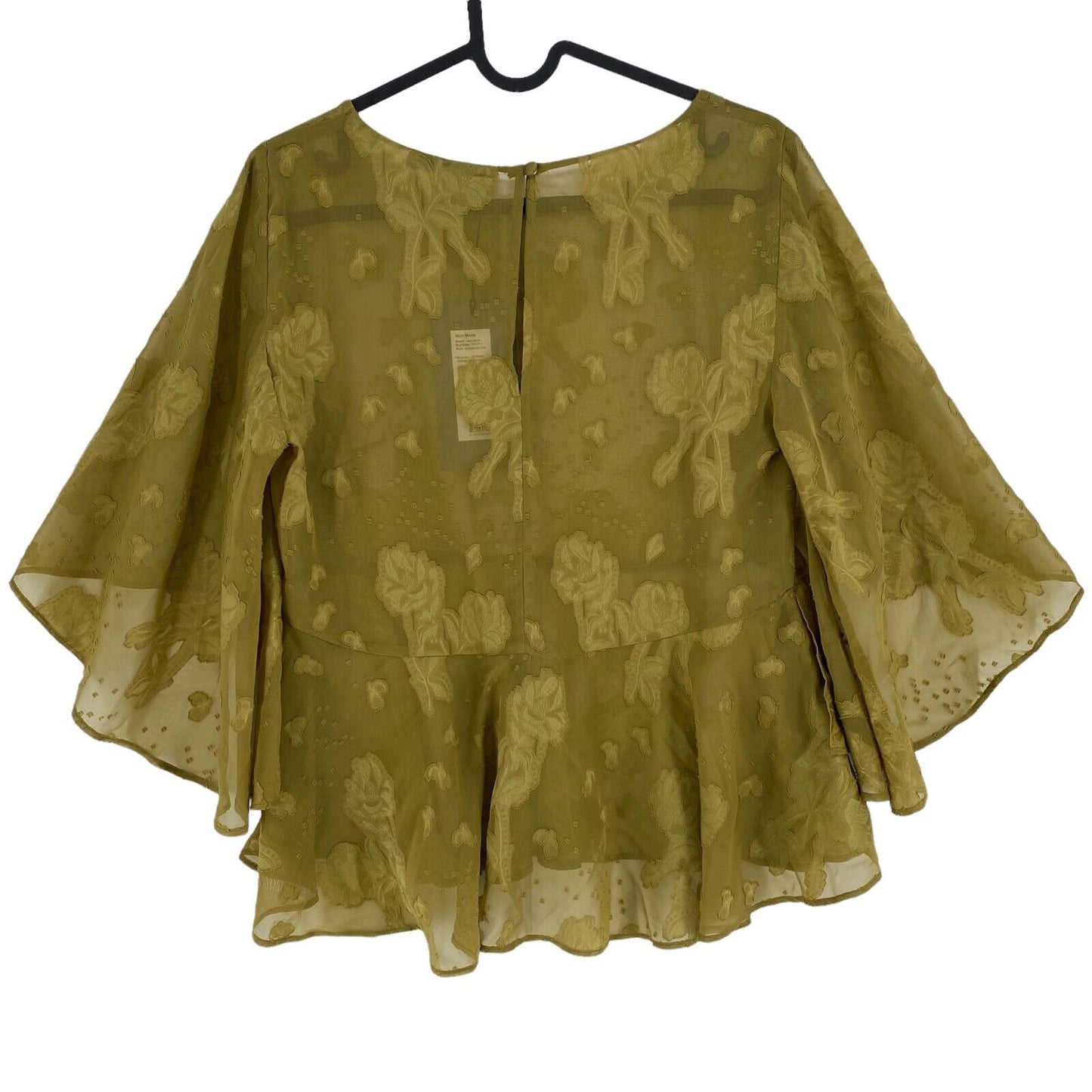 VERO MODA Floral Dark Green Ruffle Round Neck Top Blouse Size M