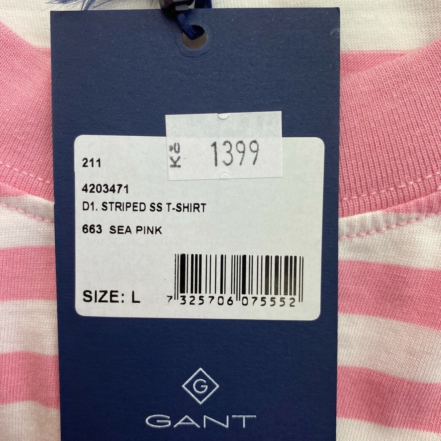 GANT Pink Striped Crew Neck T Shirt Size L