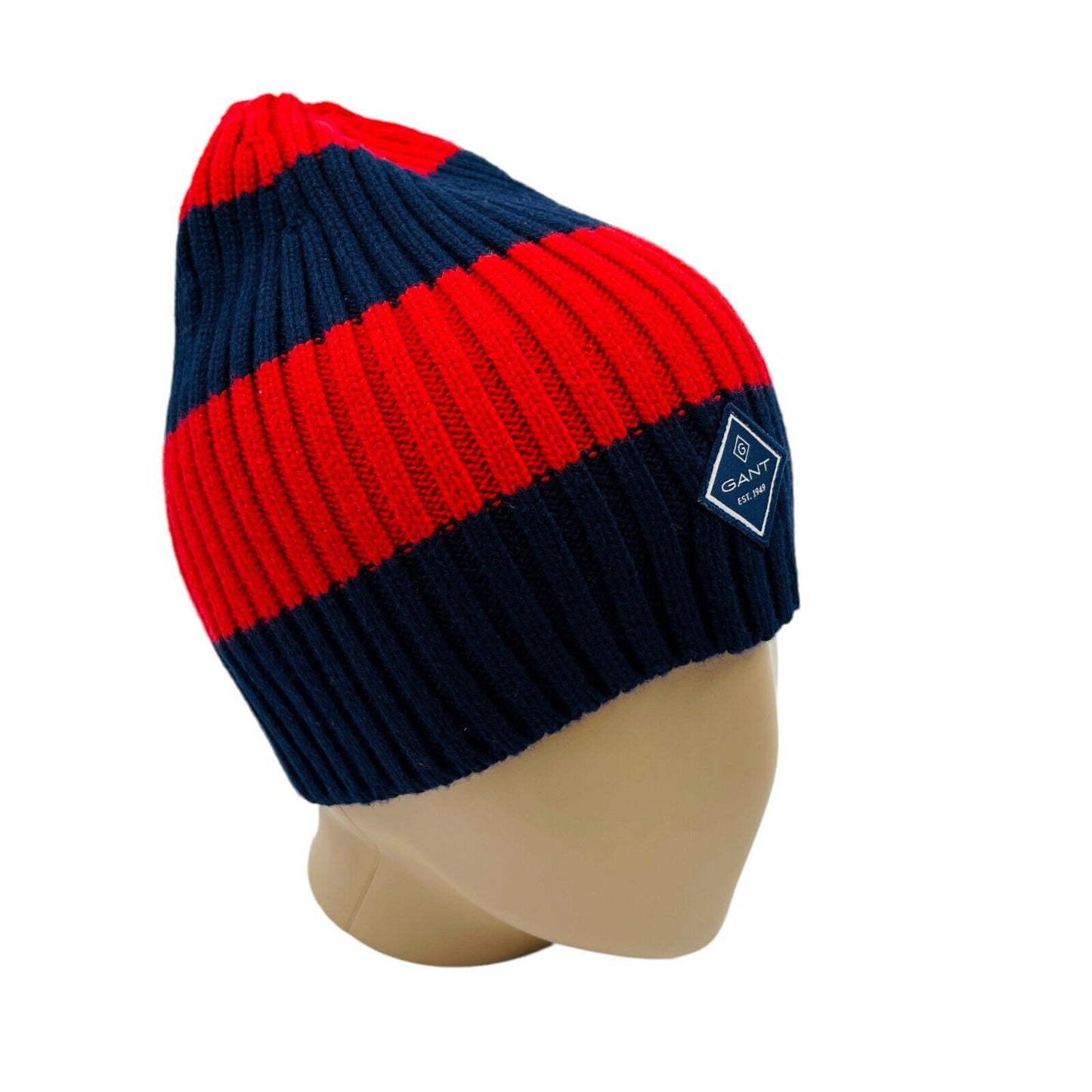 GANT Unisex Red & Blue Cotton Blend Beanie Hat One Size