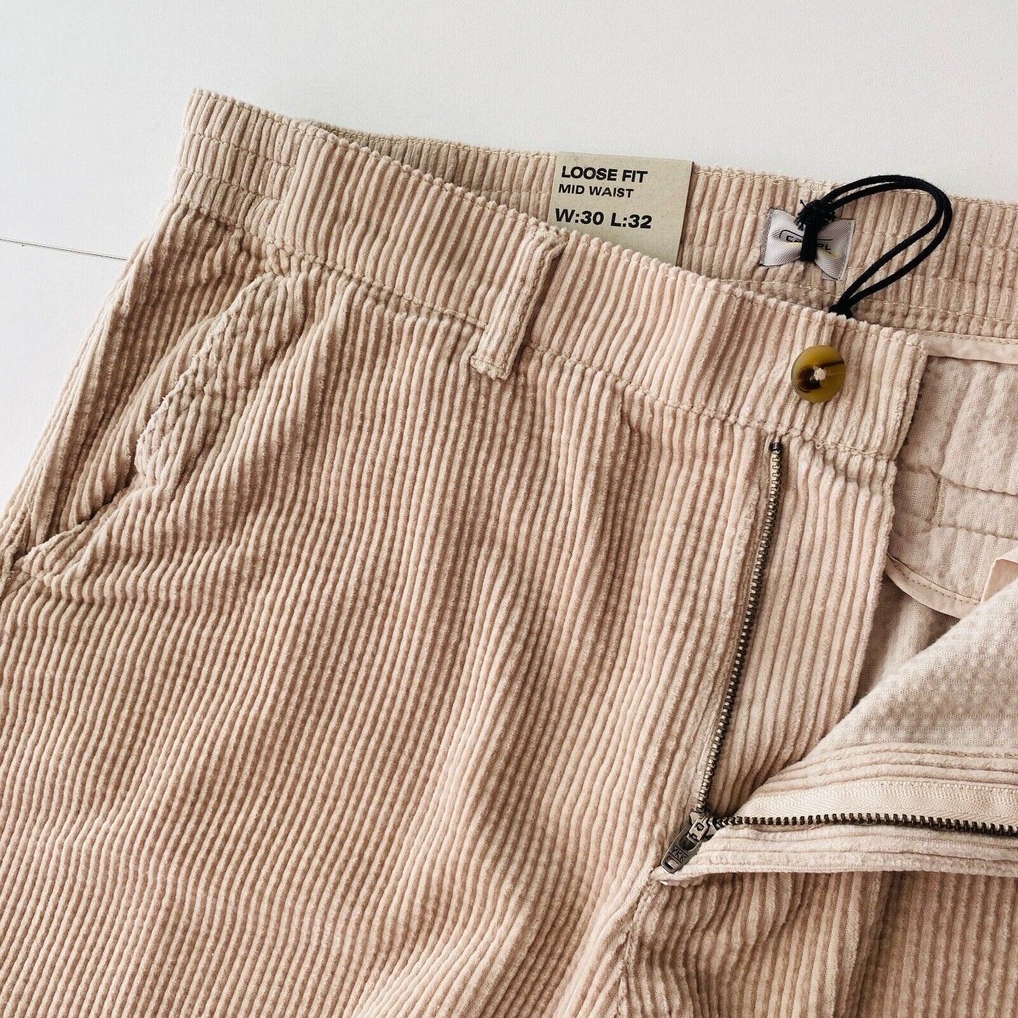 Camel Active Light Brown Mid Waist Loose Fit Corduroy Trousers Size W30 L32