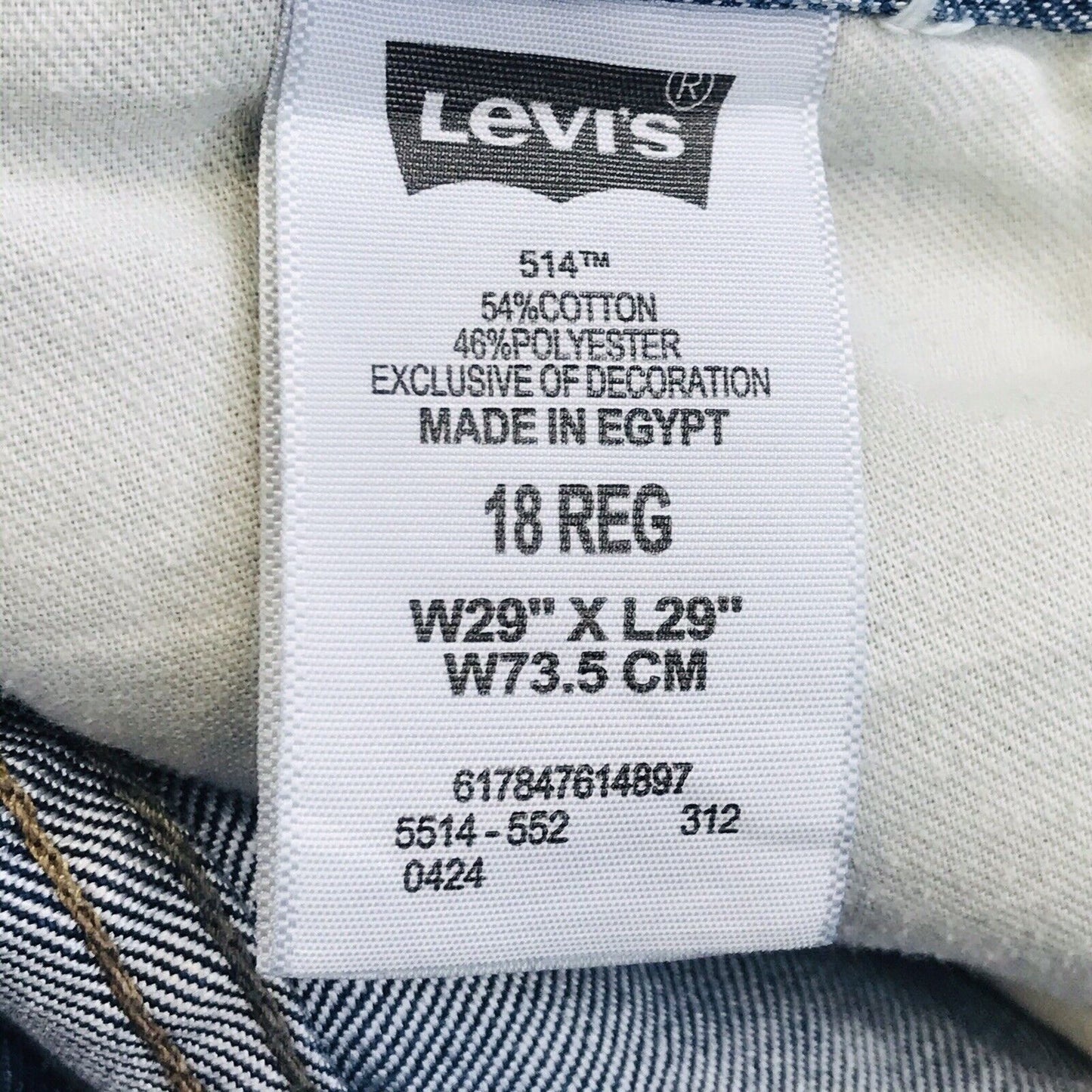 Vintage Levi's 514 Boys Blue Slim Straight Fit Jeans 18 Reg / W29 L29