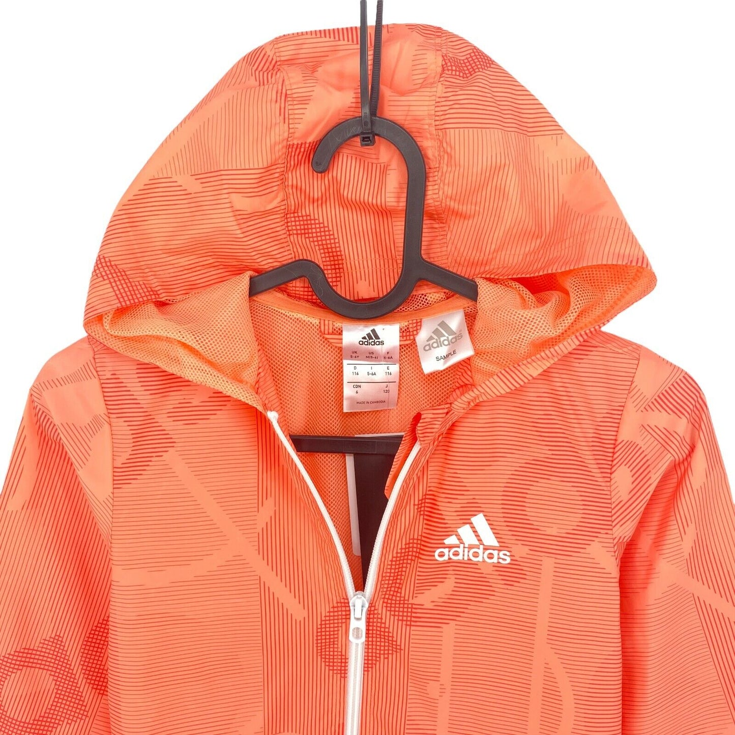 Adidas Windbreaker-Jacke mit Kapuze für Kinder, Orange, Größe 5–6 Jahre