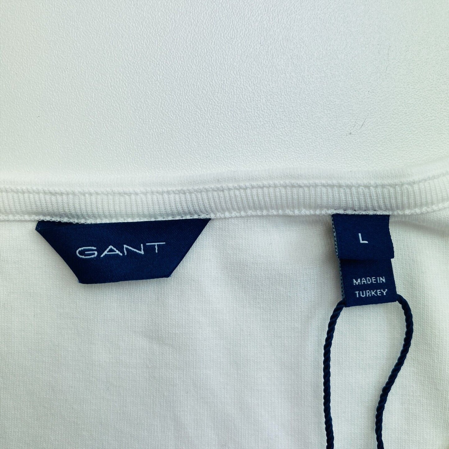 GANT White 1x1 Rib Round Neck T Shirt Size L