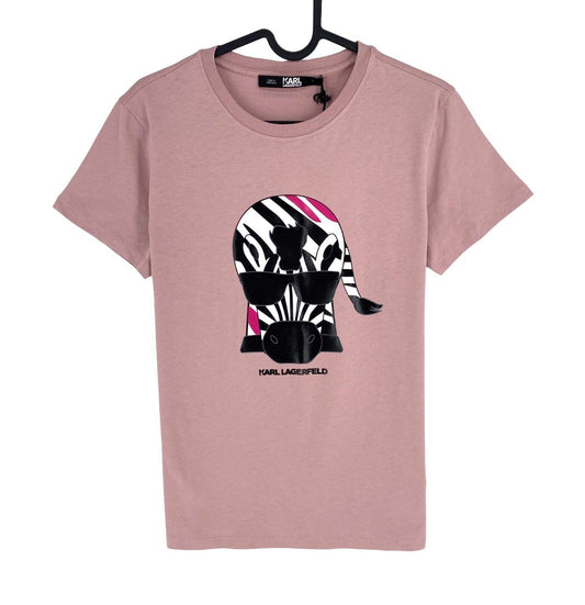 Karl Lagerfeld Women Pink Big Ikonik Animal Crew Neck T Shirt Size S