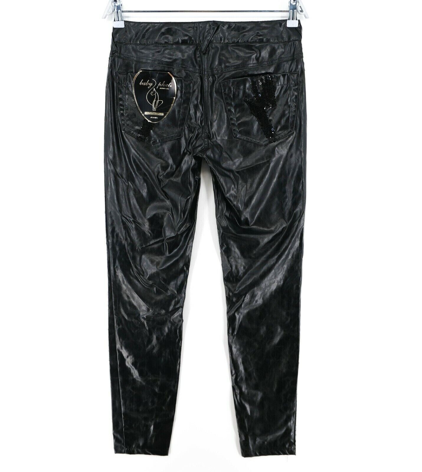 BABY PHAT Schwarze beschichtete Jeans für Damen mit normaler, konischer Beinform, Größe 7 – W30