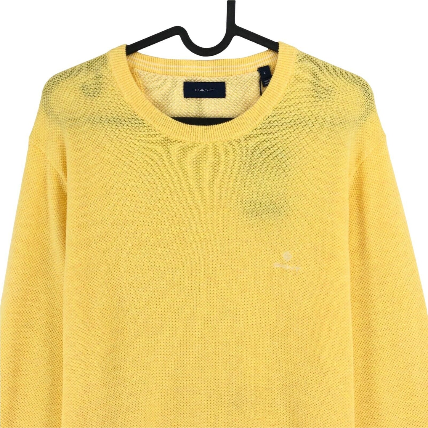 GANT Yellow Crew Neck 100% Cotton Pique Sweater Jumper Size L