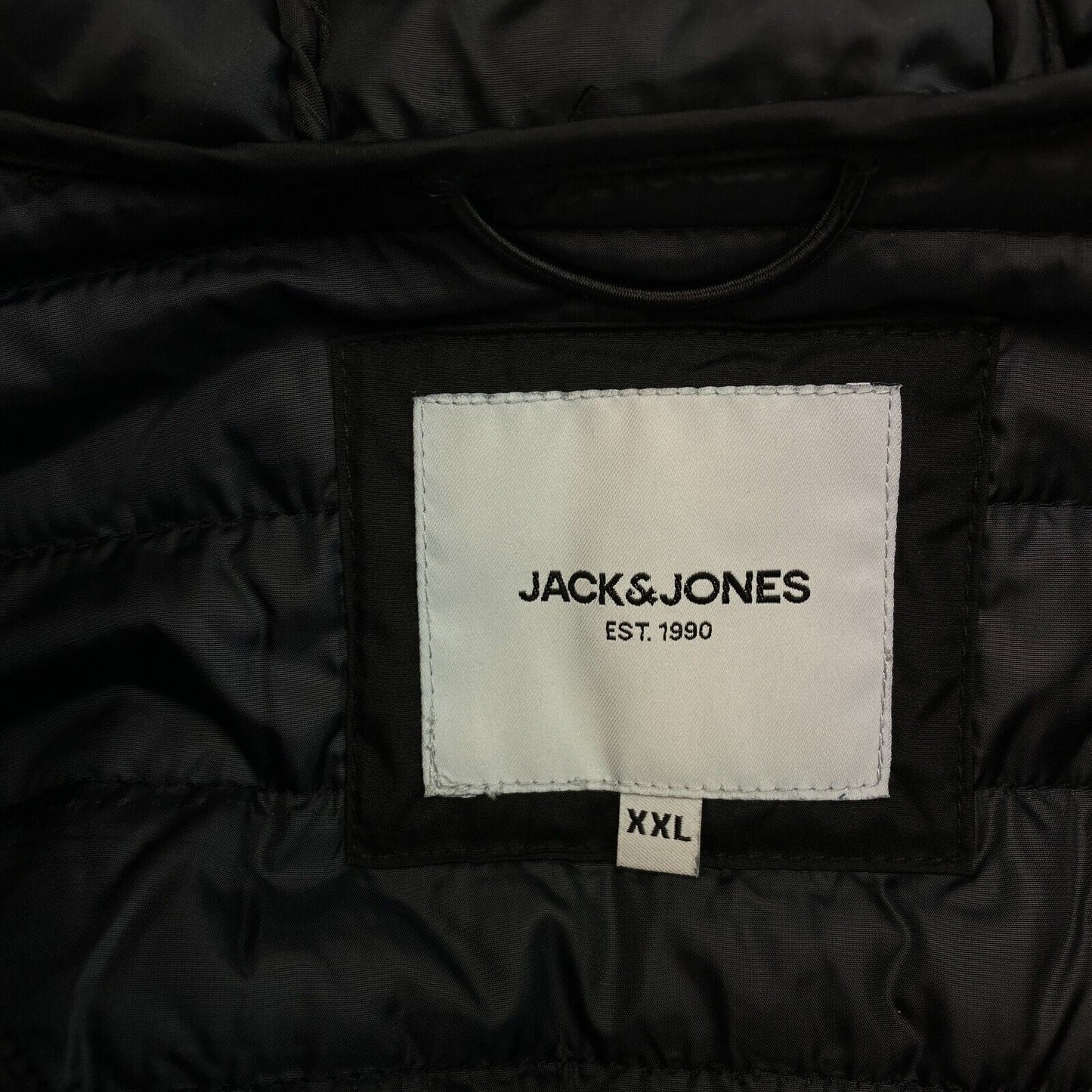 JACK&JONES Men Black Multi Quilted Hooded Jacket Coat Size 2XL XXL