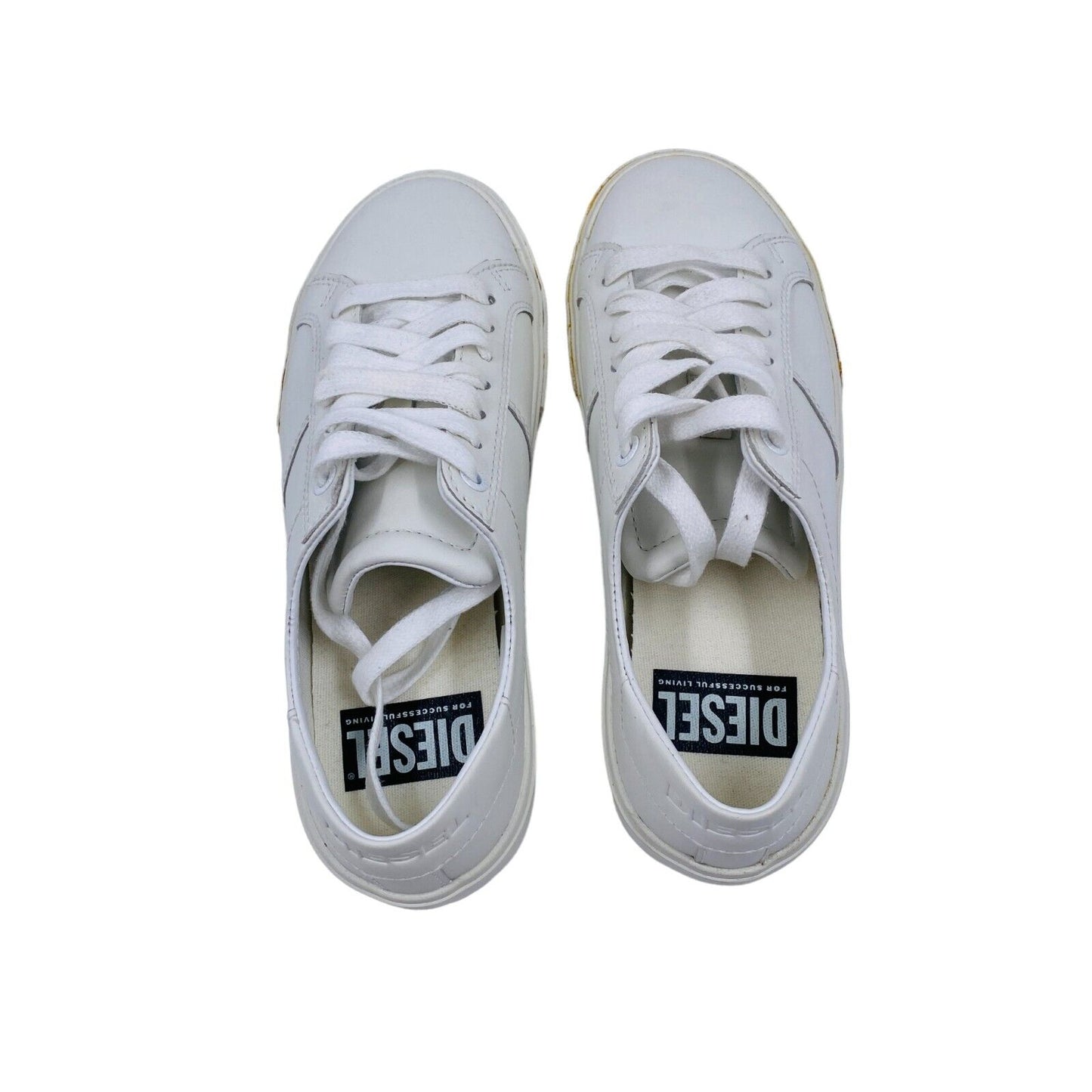 DIESEL White Low Top Lace Up Sneakers Shoes Size EUR 36 UK 4 US 6