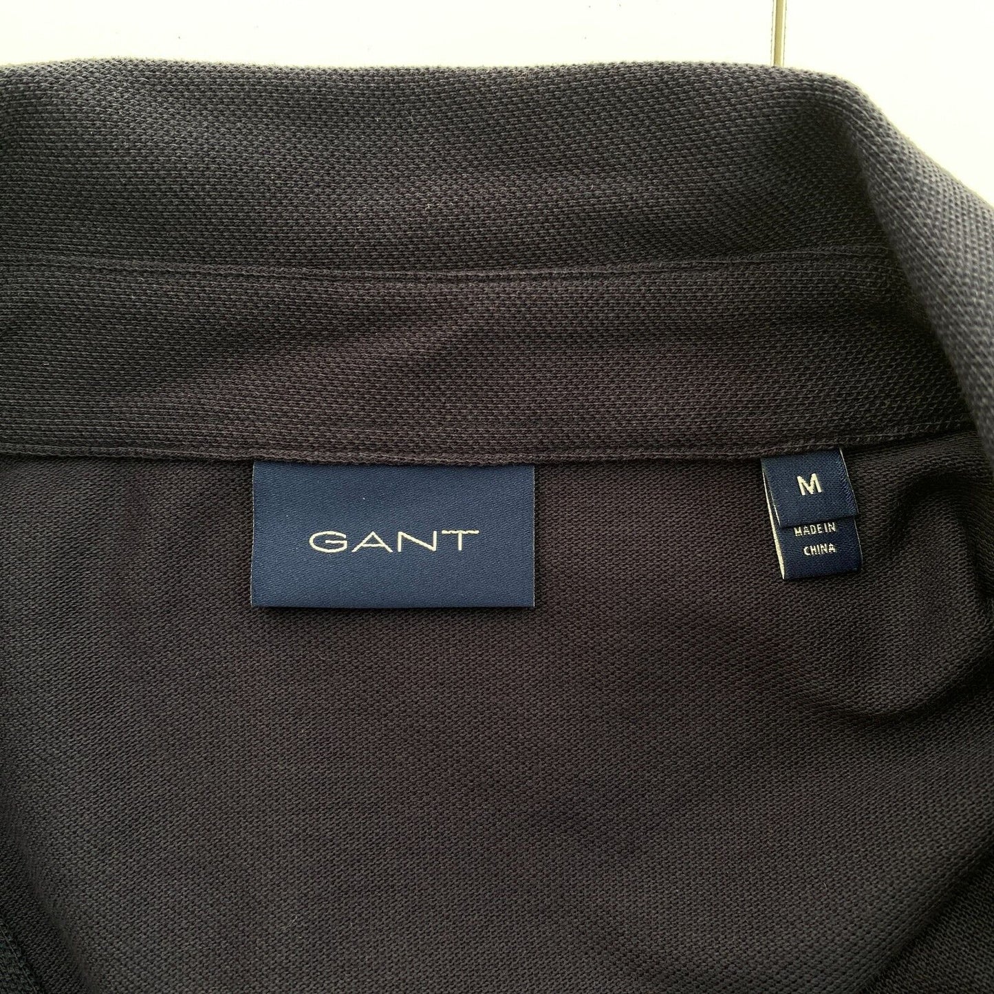 GANT Men Navy Blue Solid Pique Long Sleeves Polo Shirt Size M