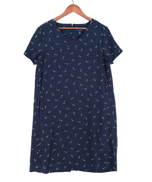 GANT Navy Blue Classic Shift Micro Print Dress Size EUR 42 UK 14 US 12