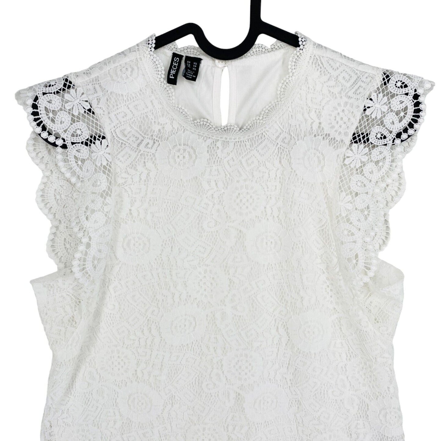 PIECES Women White COLLINE Sleeveless Lace Top Blouse Size XS