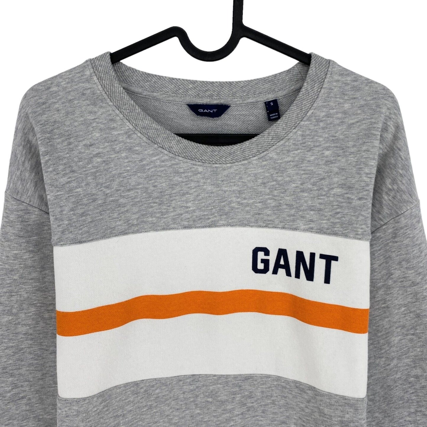 GANT Gris Graphic Block Stripe Crew Neck Sweater Jumper Taille S