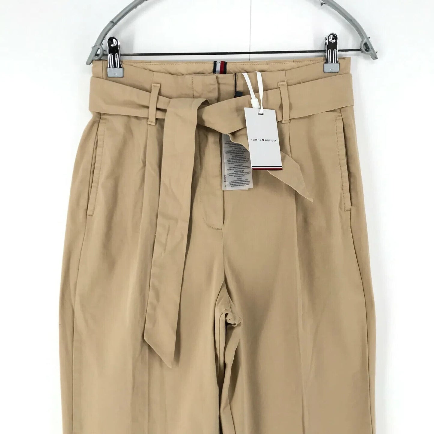 Tommy Hilfiger Women Brown Relaxed Straight Fit Chino Belted Trousers US 10 W30