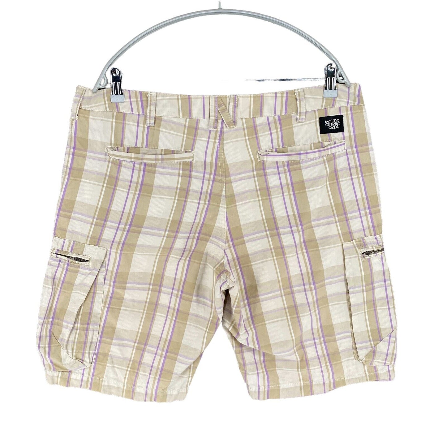 NIKE THE ATHLETIC DEPT Plaid Beige 100% Cotton Activewear Shorts Size M