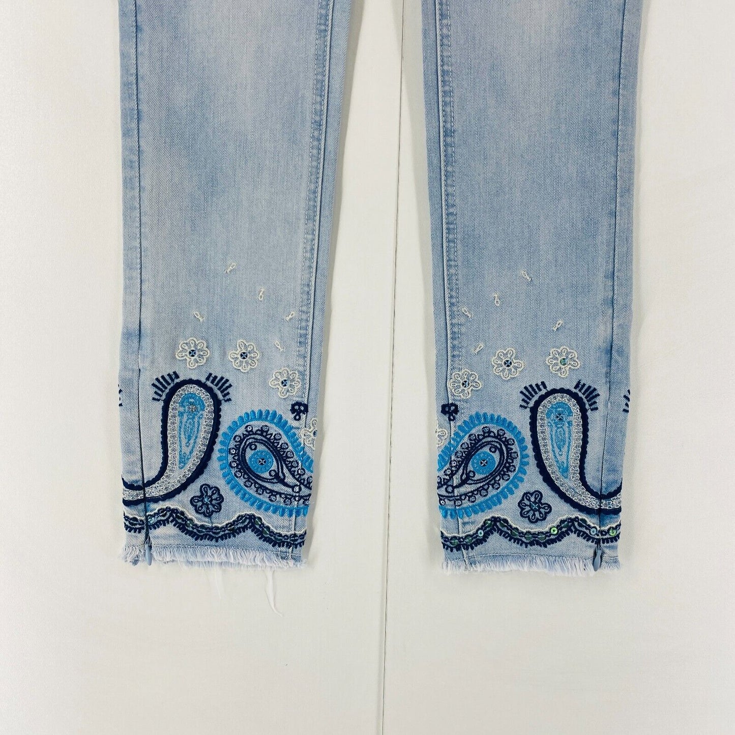 DESIGUAL Women Blue Slim Fit Ankle Zip Jeans Size W24 UK 6 IT 38