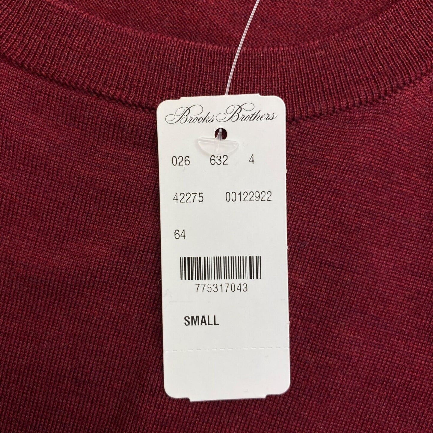 Brooks Brothers Pullover, Rundhalsausschnitt, 100 % Wolle, kurzärmelig, Dunkelrot, Größe S