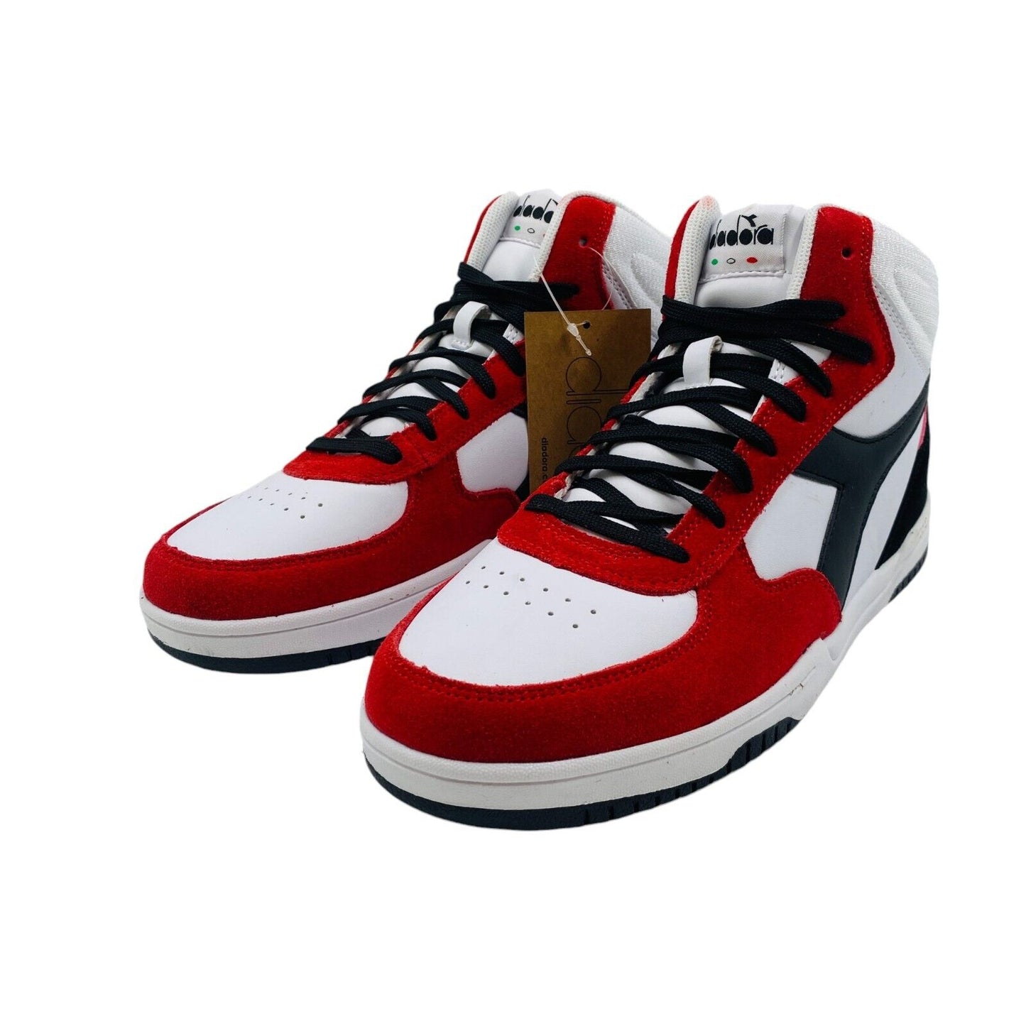 DIADORA Mens Red Black Suede Leather High Top Shoes Sneakers EUR 41 UK 7.5 US 8