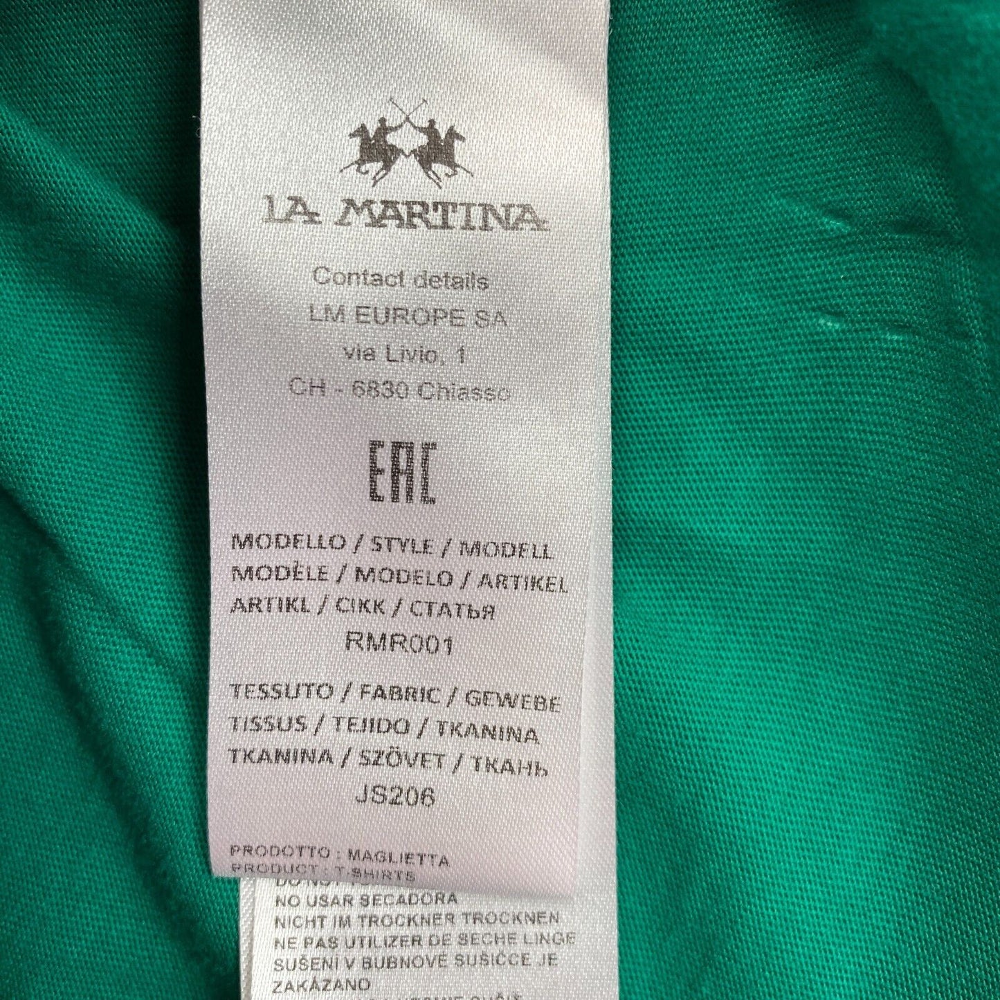 LA MARTINA Green Cotton Crew Neck T Shirt Size M