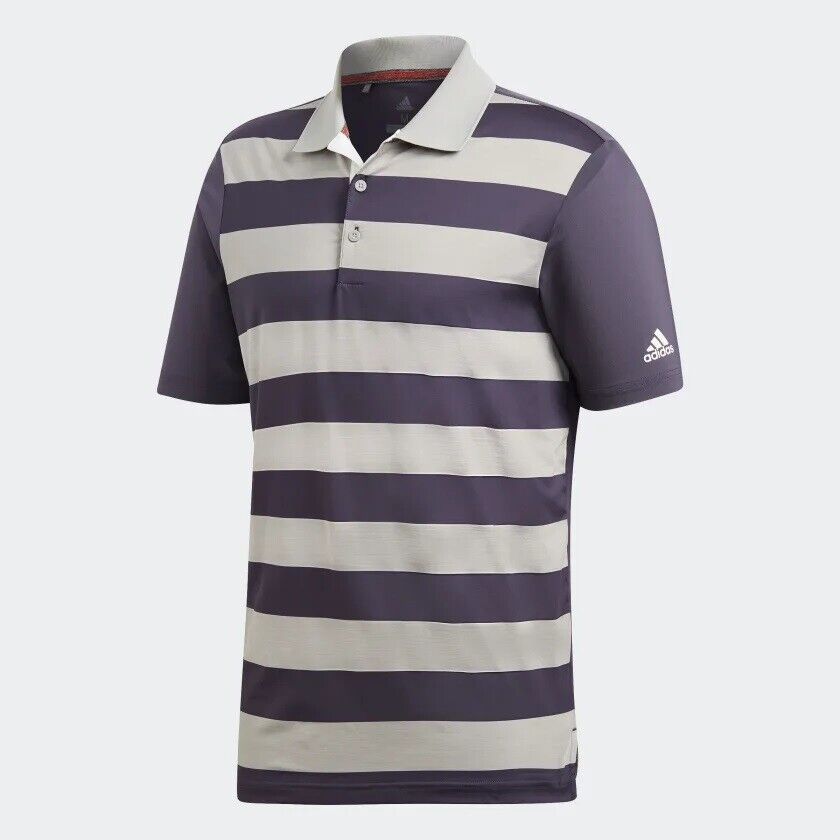 Adidas Golf Purple Grey Striped Regular Fit Polo Shirt Top Size M