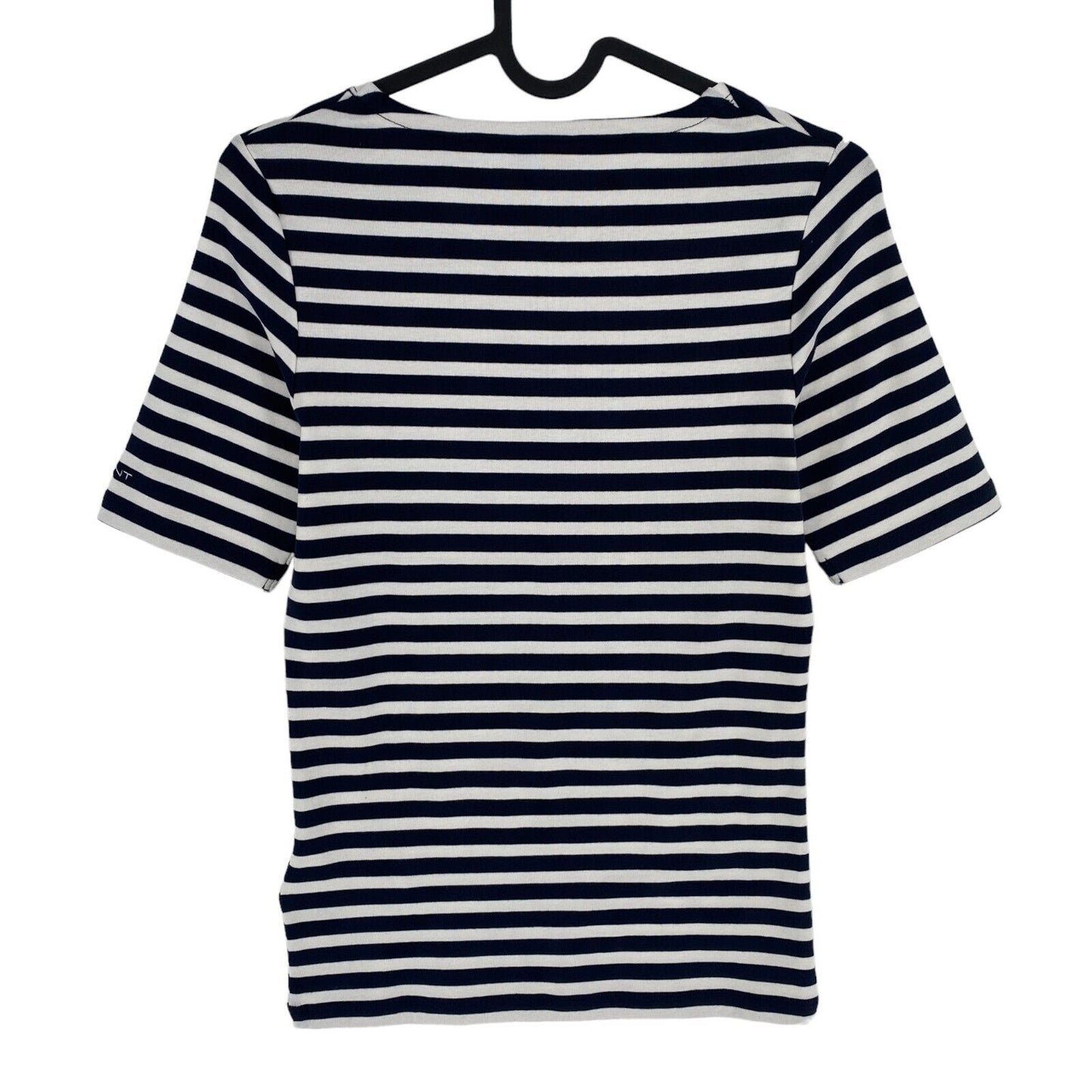 GANT Women Navy Blue Striped 1x1 Rib Crew Neck SS T Shirt Size XS