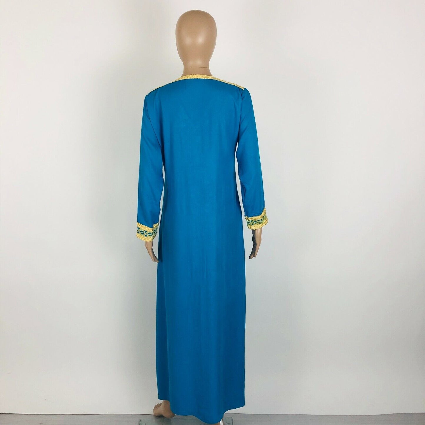 Unbranded Handgemachtes Kaftan-Kleid mit langer Tunika und Stickerei in Blau und Gold, Größe M