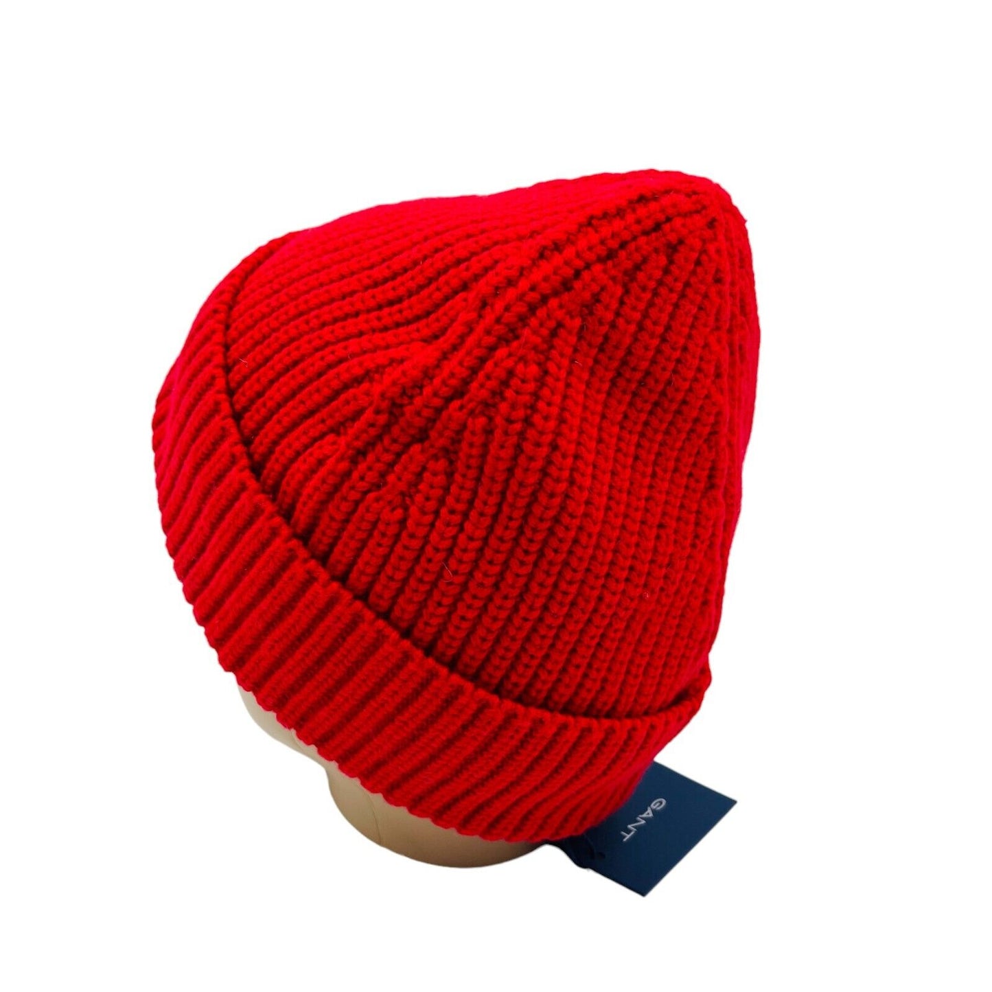 GANT Red Unisex Cotton Wool Blend Chunky Knit Beanie Hat One Size