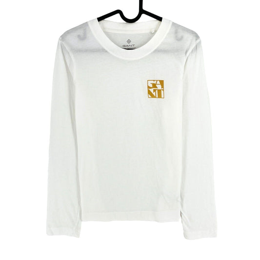 GANT Women White Quadrat Logo Crew Neck Long Sleeves T Shirt Size S