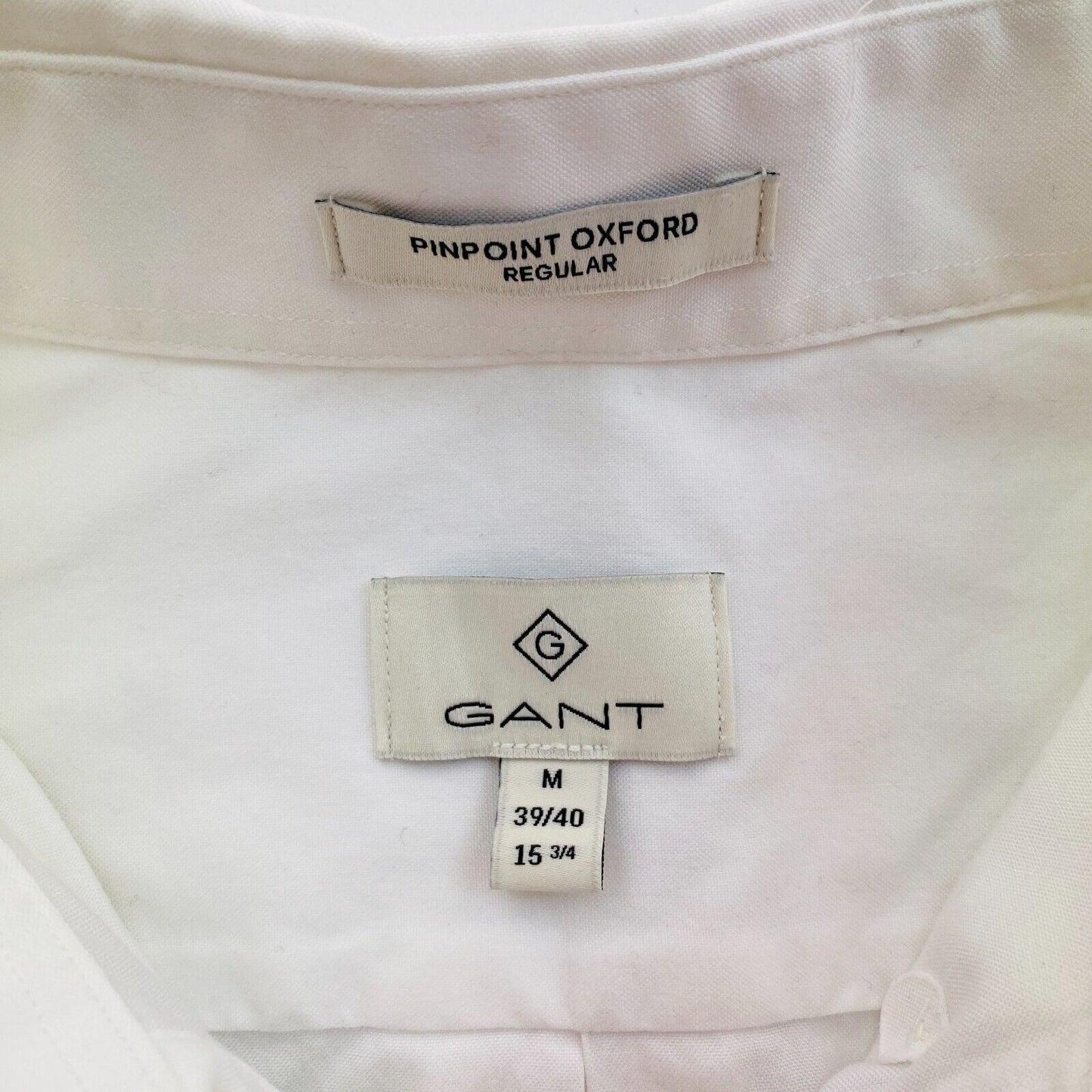 GANT Men White Pin Point Oxford Regular Fit Long Sleeve Shirt Size M 39/40 15.75