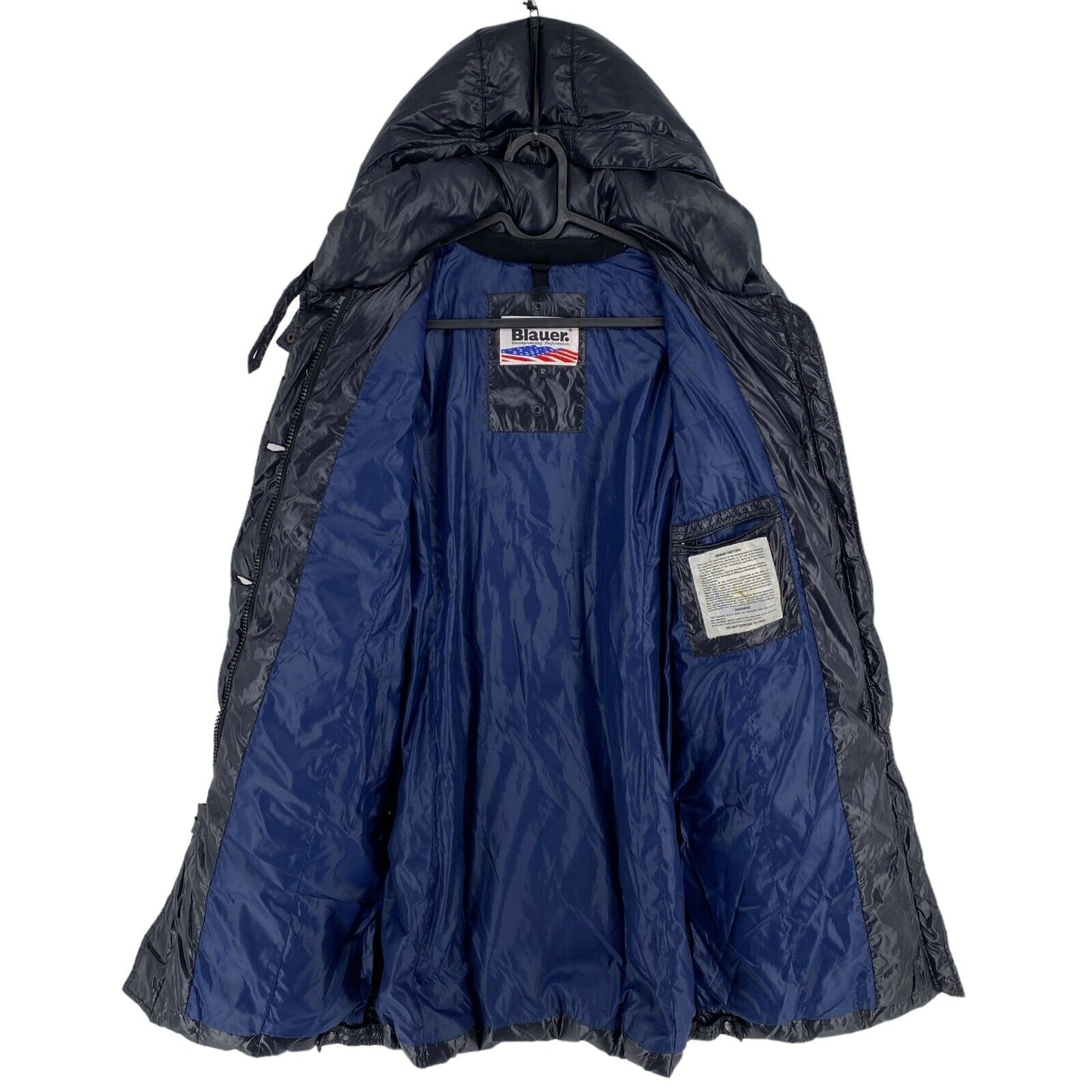 Blauer Bleu Marine Matelassé À Capuche Rembourré Parka Manteau Taille EU 42 UK 14 US 12