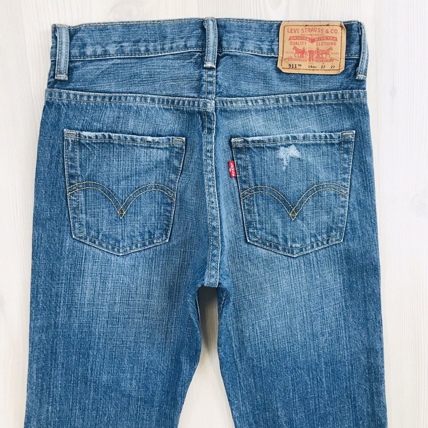 Vintage Levi's 511 Boys Blue Slim Skinny Fit Ripped Jeans 14 Reg / W27 L27