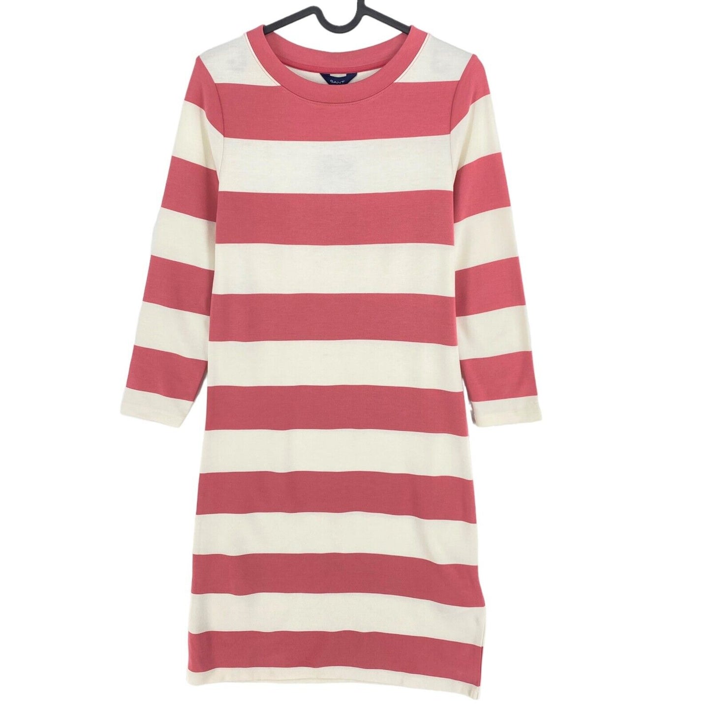 GANT Pink Bar Striped Jersey Crew Neck Dress Size XS