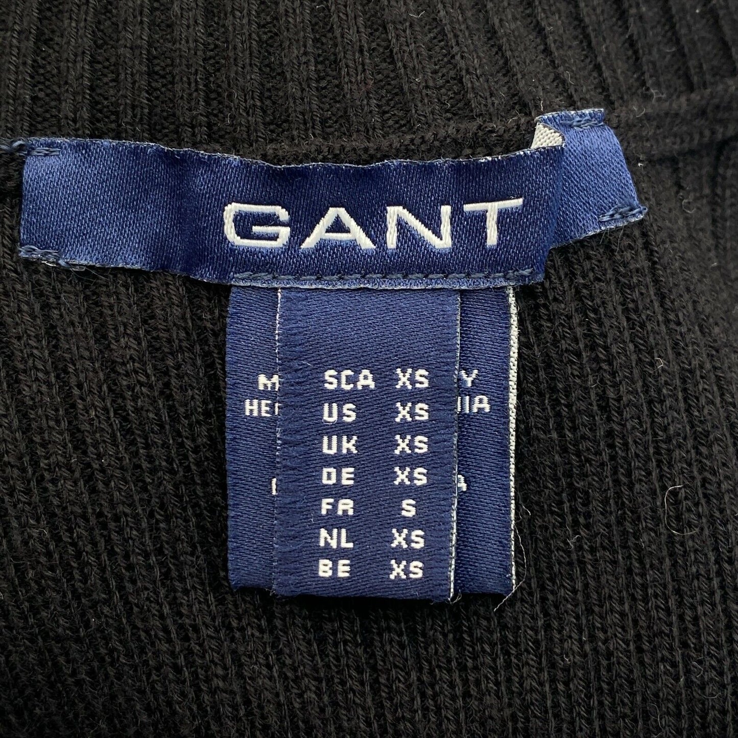 GANT – Schwarzes Strick-Stretch-Oberteil mit hohem Kragen, Größe XS