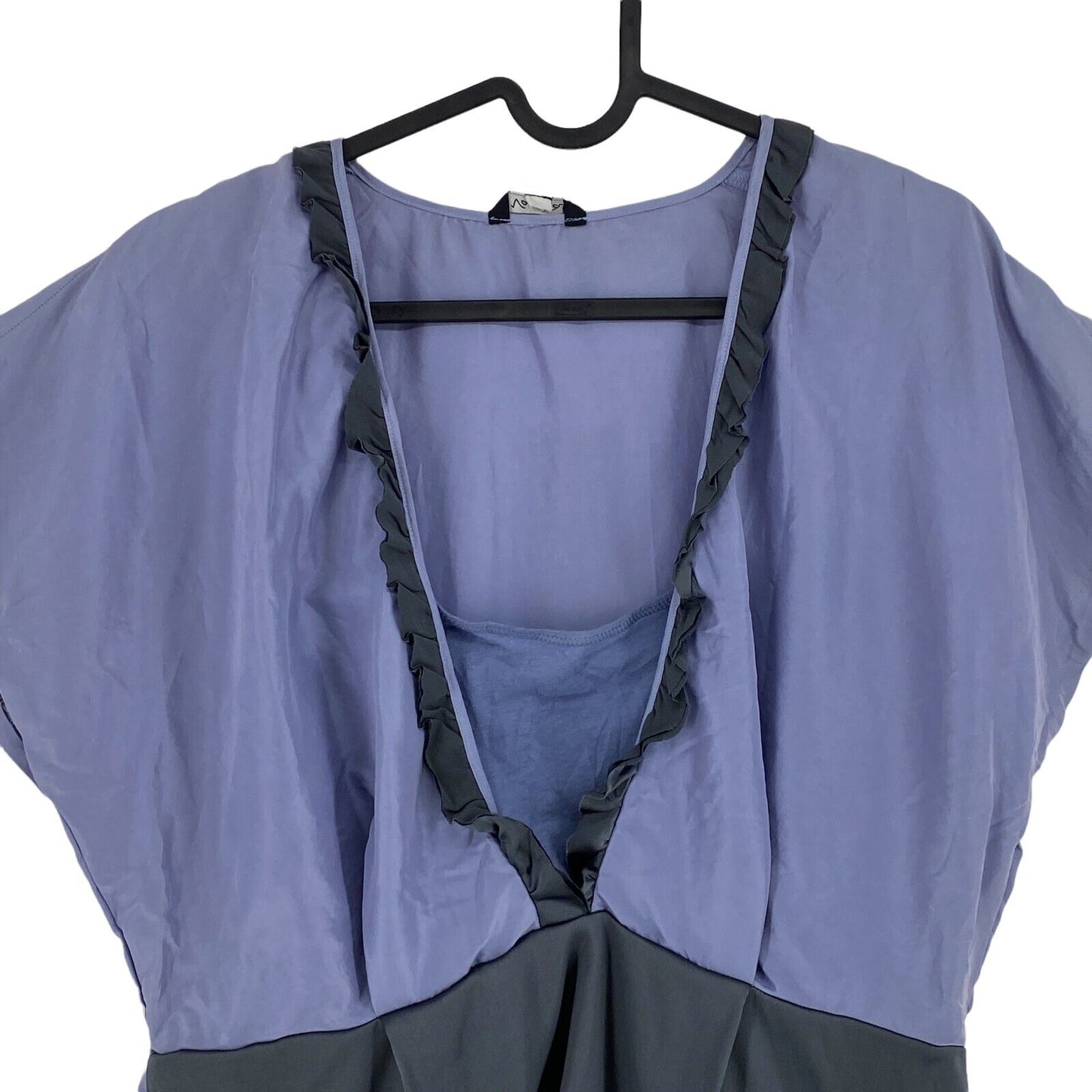 Vanilia Purple Ruffle Sleeveless Deep V-Neck Top Blouse Size EU 38 UK 10 US 8