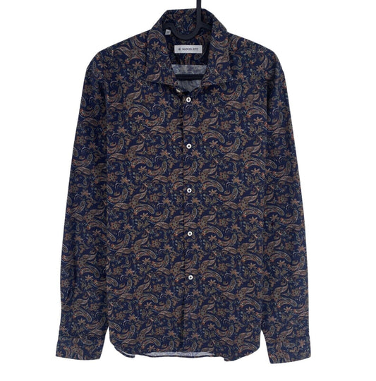 Manuel Ritz Men Navy Blue Paisley Long Sleeves Shirt Size M 40 15.75