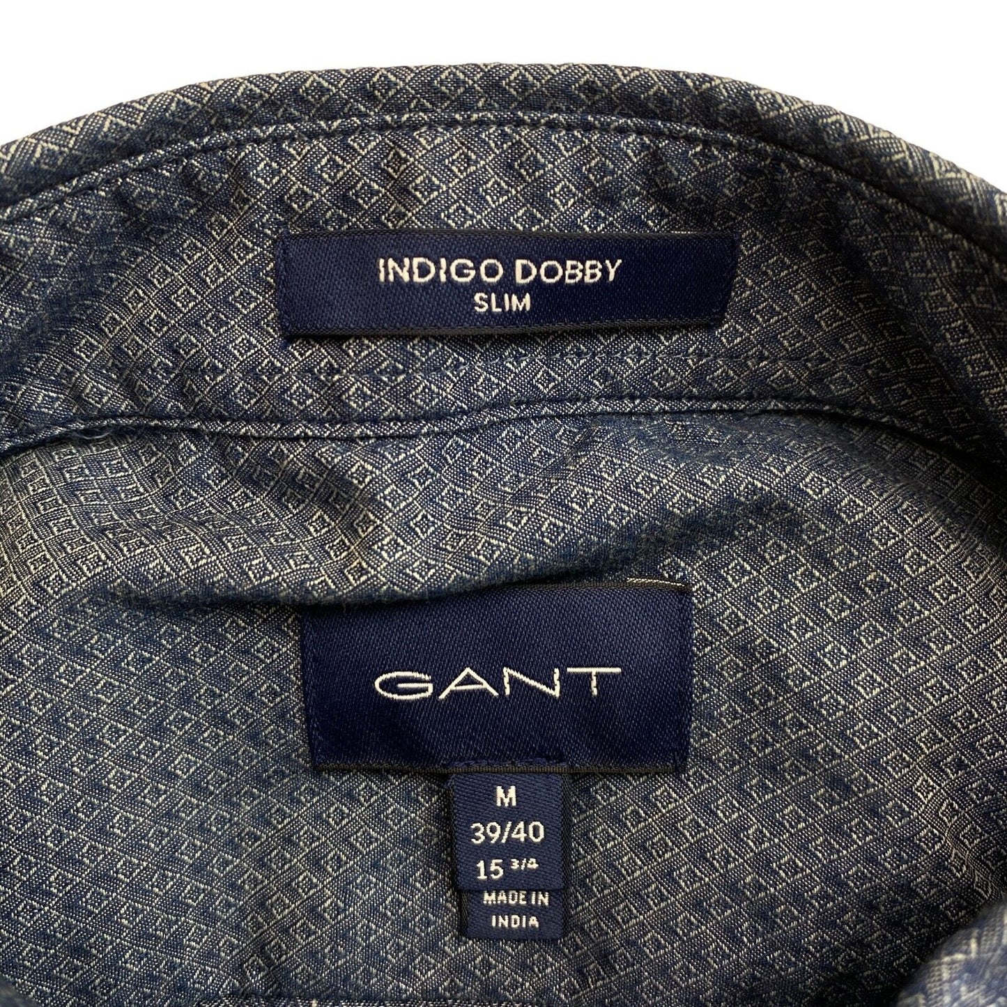 GANT Navy Blue Tech Prep Indigo Dobby Slim Fit Shirt Size M 39/40 15.75