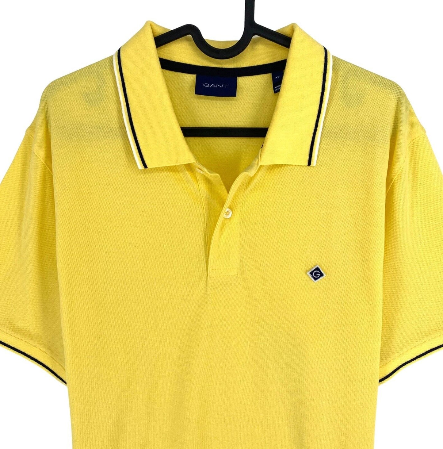 GANT Men Yellow Contrast Tipping Pique Short Sleeves Polo Shirt Size XL