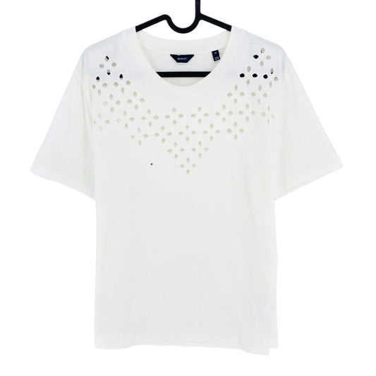 GANT White Broderie Anglaise Crew Neck T Shirt Size M