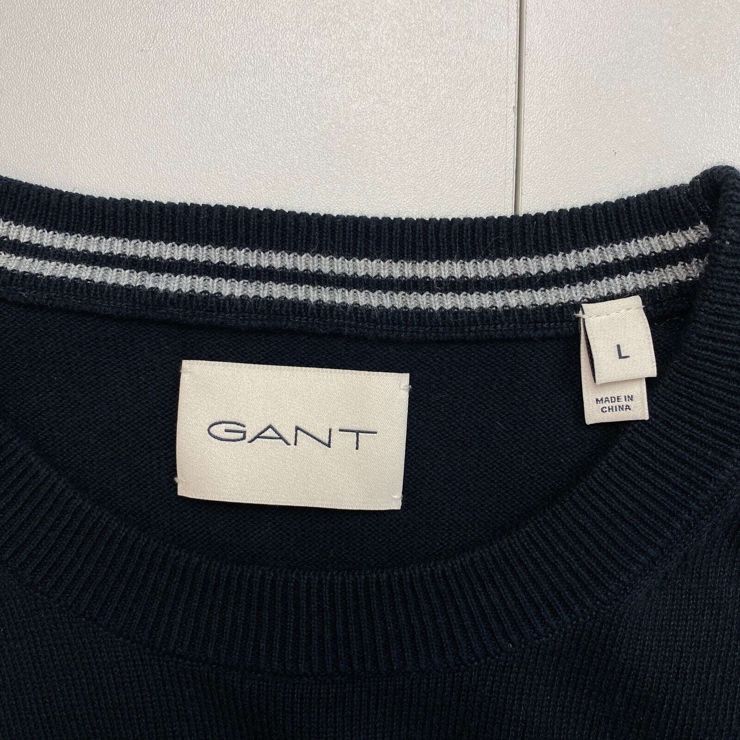 GANT Men Black Classic Cotton Crew Neck Sweater Jumper Size L